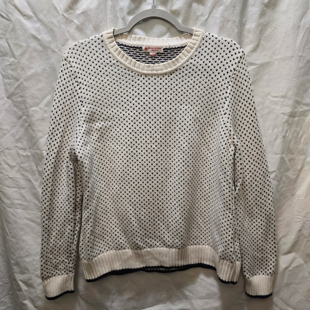 Brooks Brothers Cream and Navy Crewneck Sweater